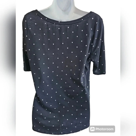 Ann Taylor LOFT M Black Short Sleeve Polka Dot Stretch Tee Classic Shirt - Picture 3 of 7